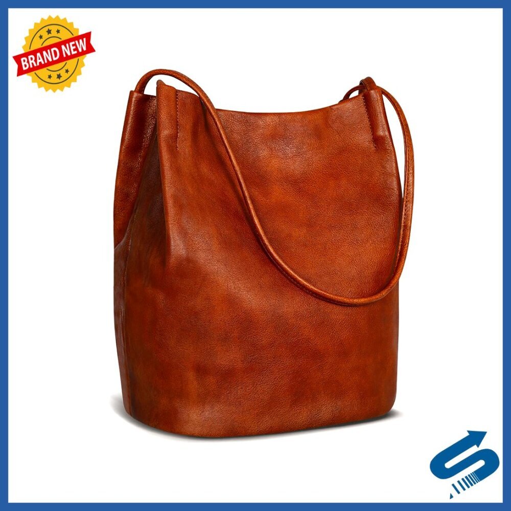 Vintage Leather Tote Bag Soft Structured Shoulder Purse Everyday Work Commute
